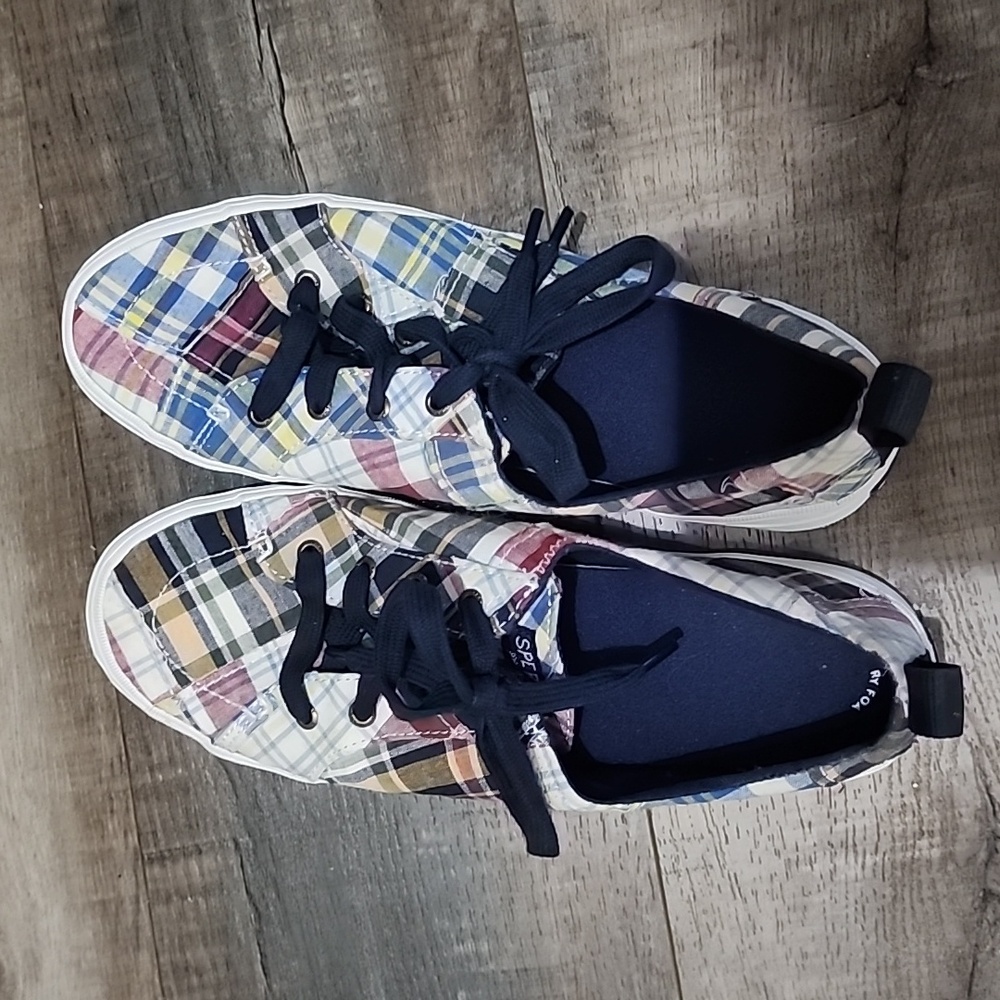 Sperry canvas plaid lace up women's 9.5